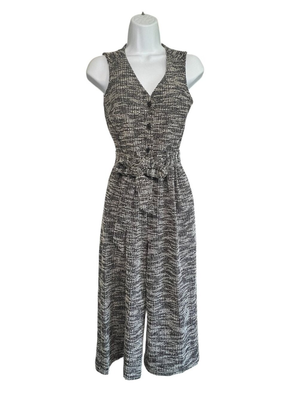 Nine West Tweed-Look Wide Leg Jumpsuit - Picture 1 of 7